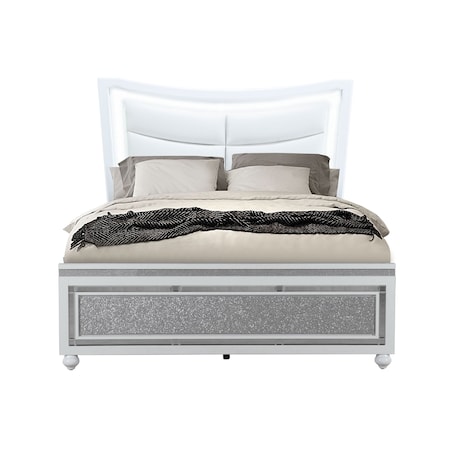 Global Furniture Usa Contemporary Glam Glitter, Mirrored Collete White Queen Bed 4610